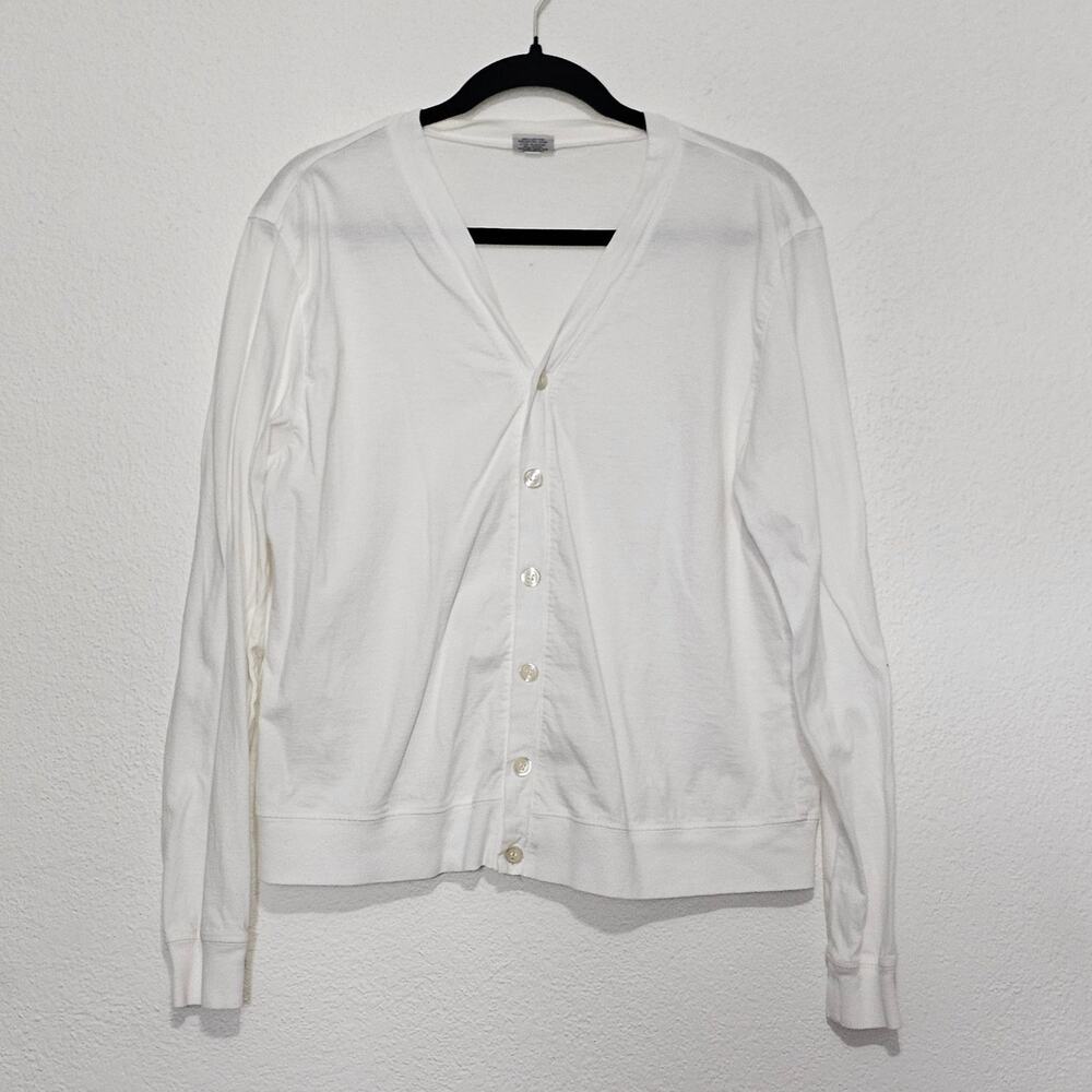 CP Shades White Lightweight Cardgain Jersey Cotton Women Large V Neck